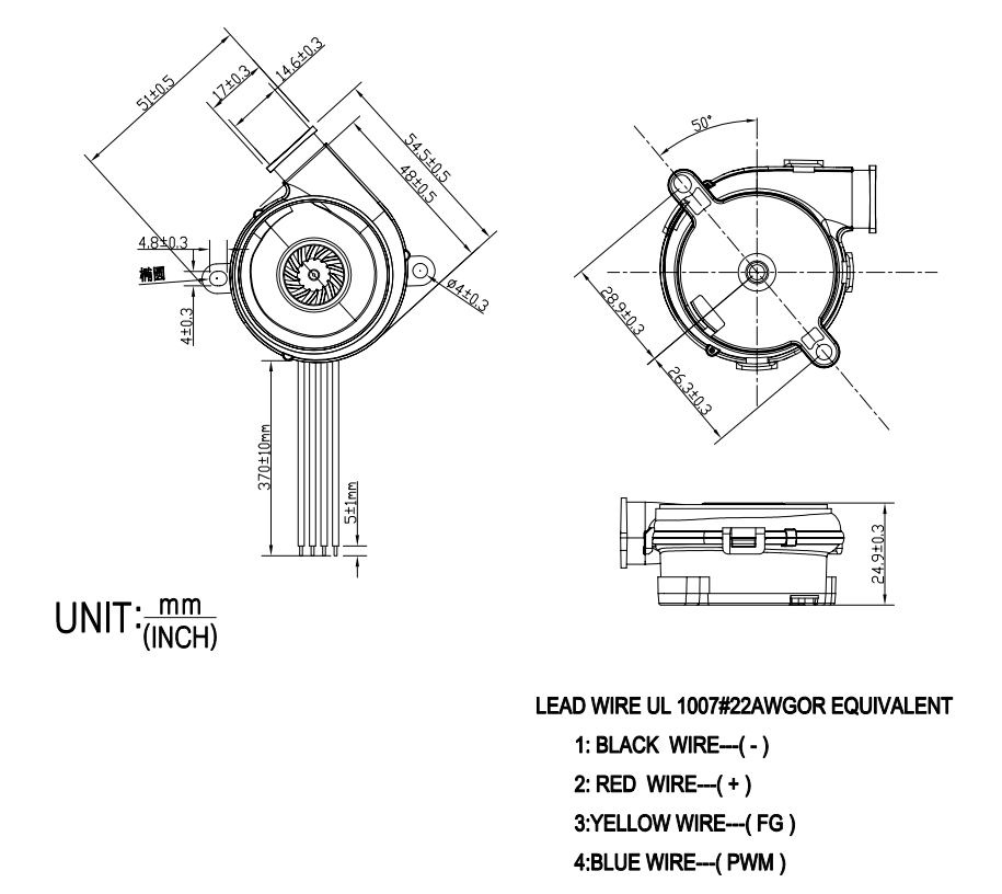 Structure drawing of 24V Air Blower BA5025H24B-A-I.png Structure drawing of 24V Air Blower BA5025H24B-A-I.png
